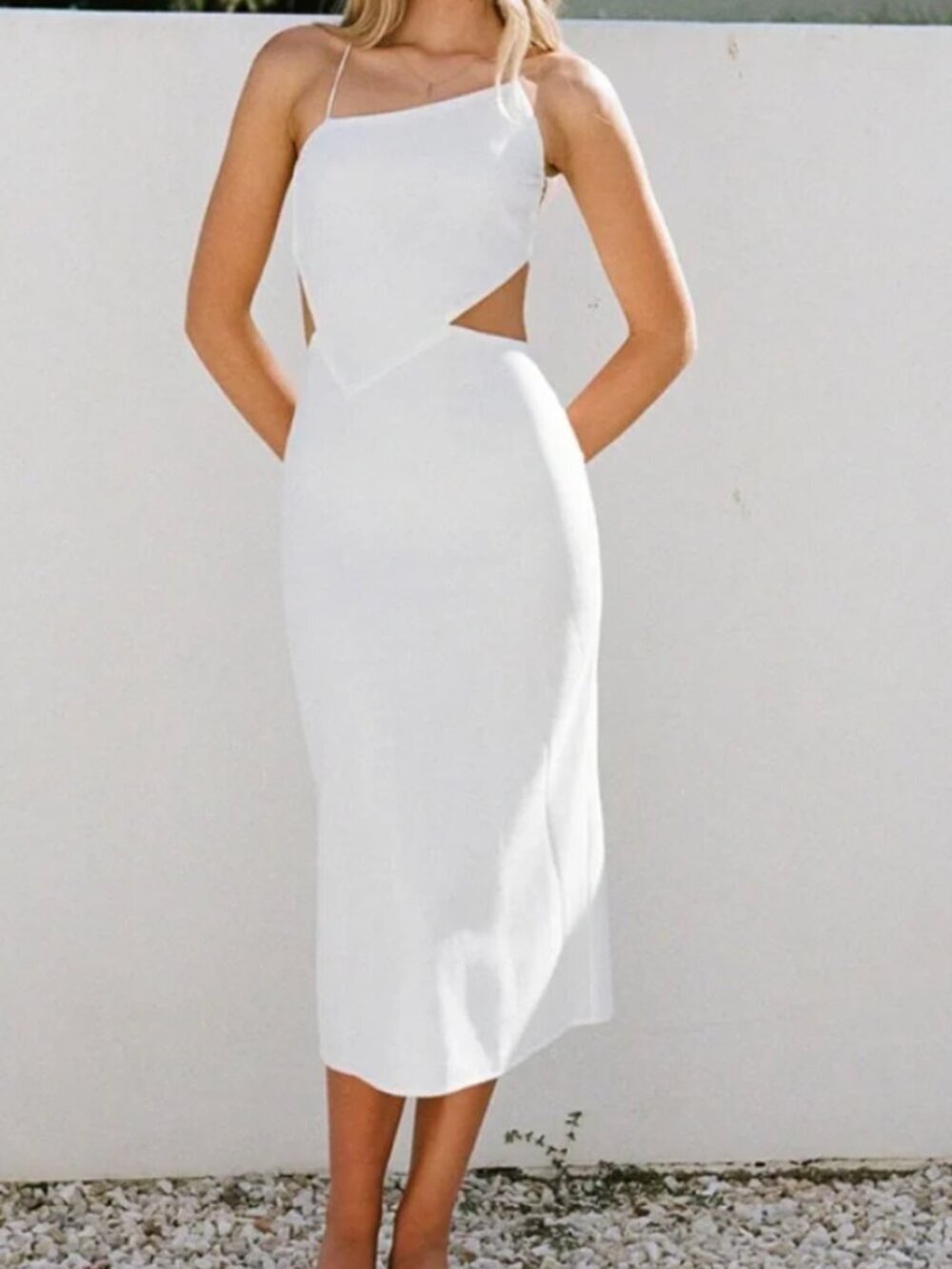 Sabo NWT Brylie Midi Dress Strappy Open Back Bridal White XS Size 2